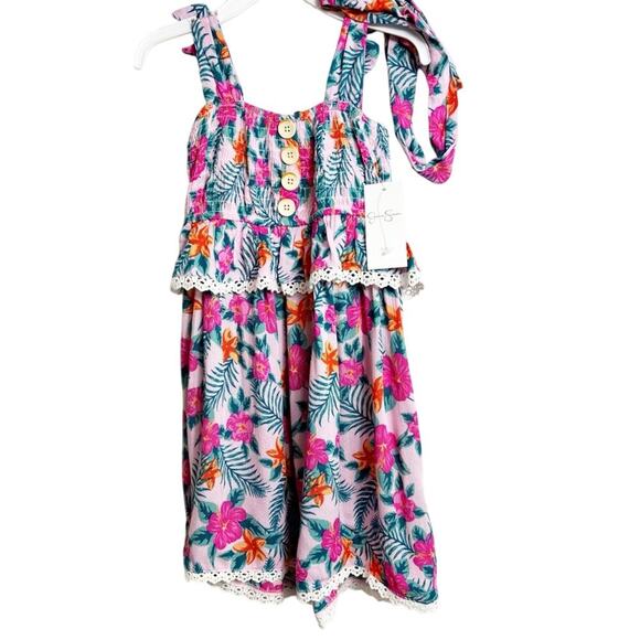 JESSICA SIMPSON HAWAIIAN FLORAL MULTICOLOR FLORAL GIRLS DRESS SIZE 4T BRAND NEW - Picture 1 of 4